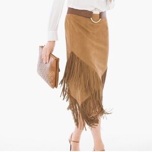 Chico’s Faux-Suede Fringe Midi Skirt‎ size 2 Petite